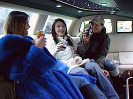 Three horny girls in a limo