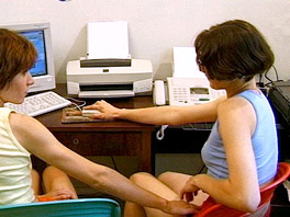 Lesbian sex at the computer