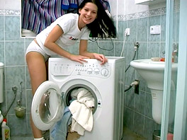 Masturbating in the laundry rom